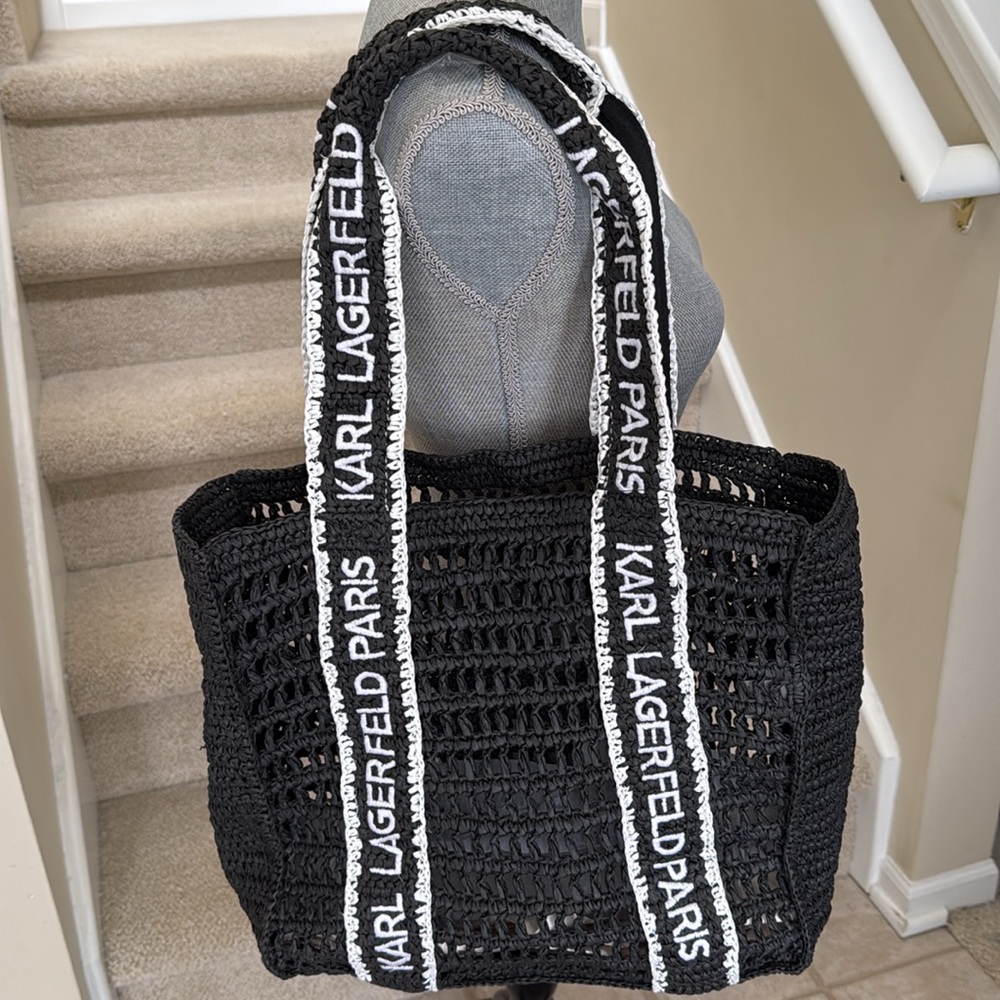 - New Karl Lagerfeld Antibes large black tote.  White embroidered writin…